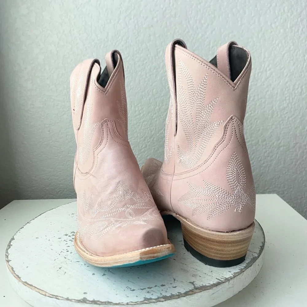 Lane LEXINGTON Womens Cowboy Booties Pink Leather Western Short Ankle Boots 8.5